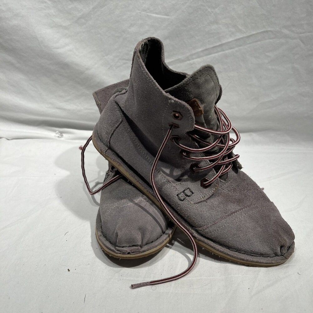 Toms‎ Boy Lace up Flat Boot Shoes W8 Gray Red White Lace